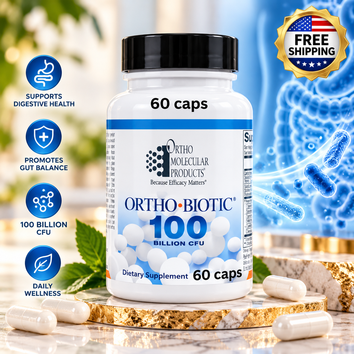 Ortho Molecular Ortho Biotic 100 Billion CFU – 60 Capsules (1 Pack)