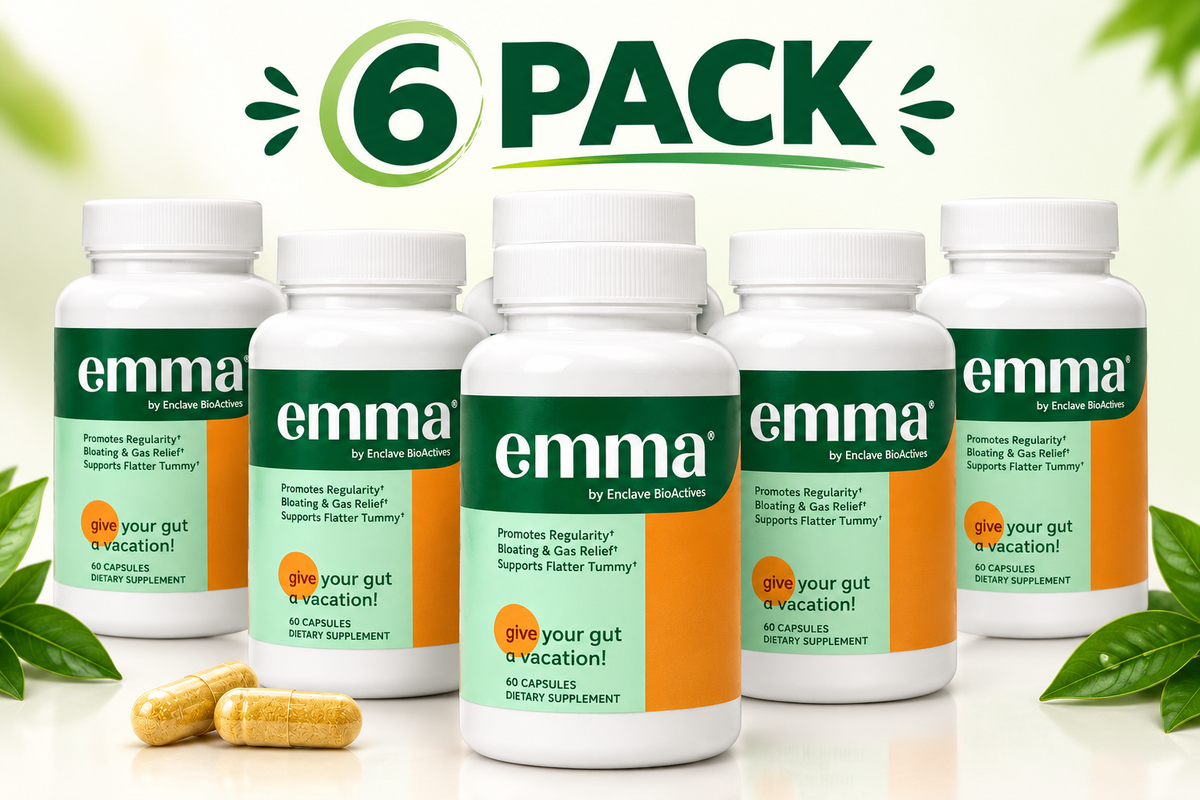 Emma Gut Health Supplement 6 Pack – Digestive Support, Regularity & Bloating Relief, 60 Capsules Each
