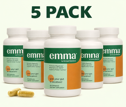 Emma Gut Health Supplement 5 Pack – Digestive Support, Regularity & Bloating Relief, 60 Capsules Each
