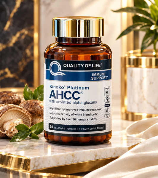 Quality of Life Kinoko Platinum AHCC 750 mg – 60 Vegicaps, Dietary Supplement for Immune Support
