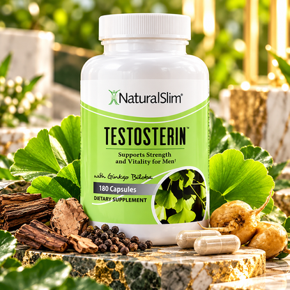NaturalSlim Testosterin 180 Capsules – Men's Strength & Vitality Support Supplement with Ginkgo Biloba – 1 Pack