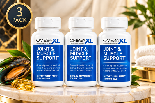 Omega XL Joint & Muscle Support Supplement – 3 Pack, Green-Lipped Mussel Oil Extract, 120 Softgels Per Bottle